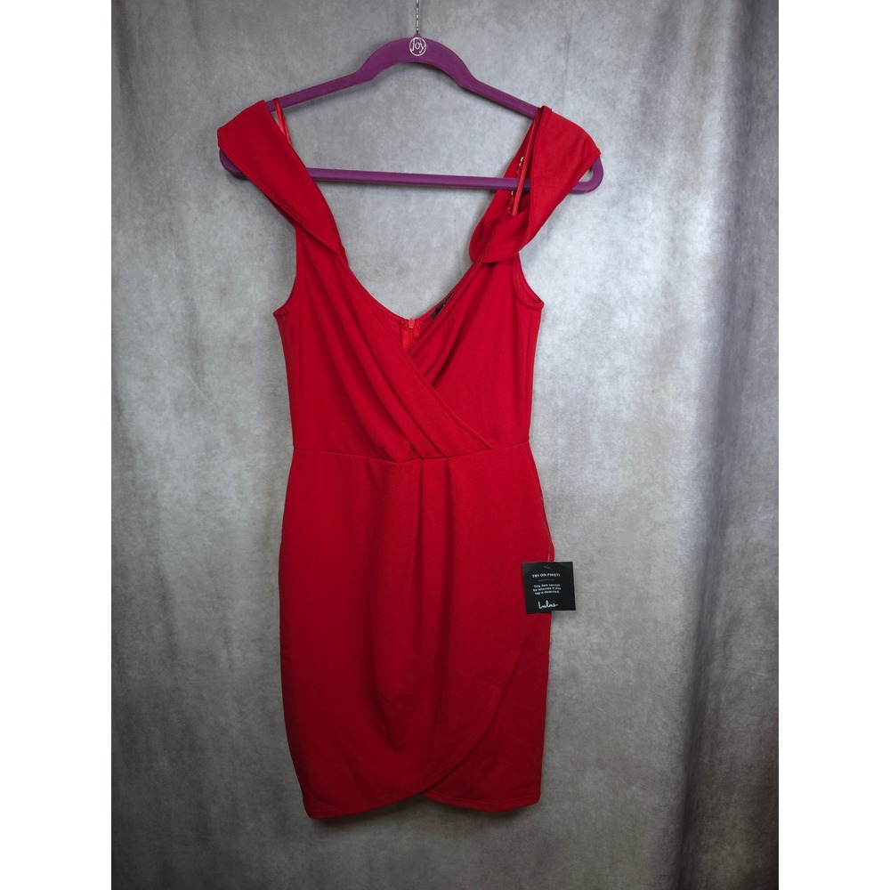 Lulus Red Off‎ The Shoulder Wrap Front Bodycon Cocktail Dress Size S
